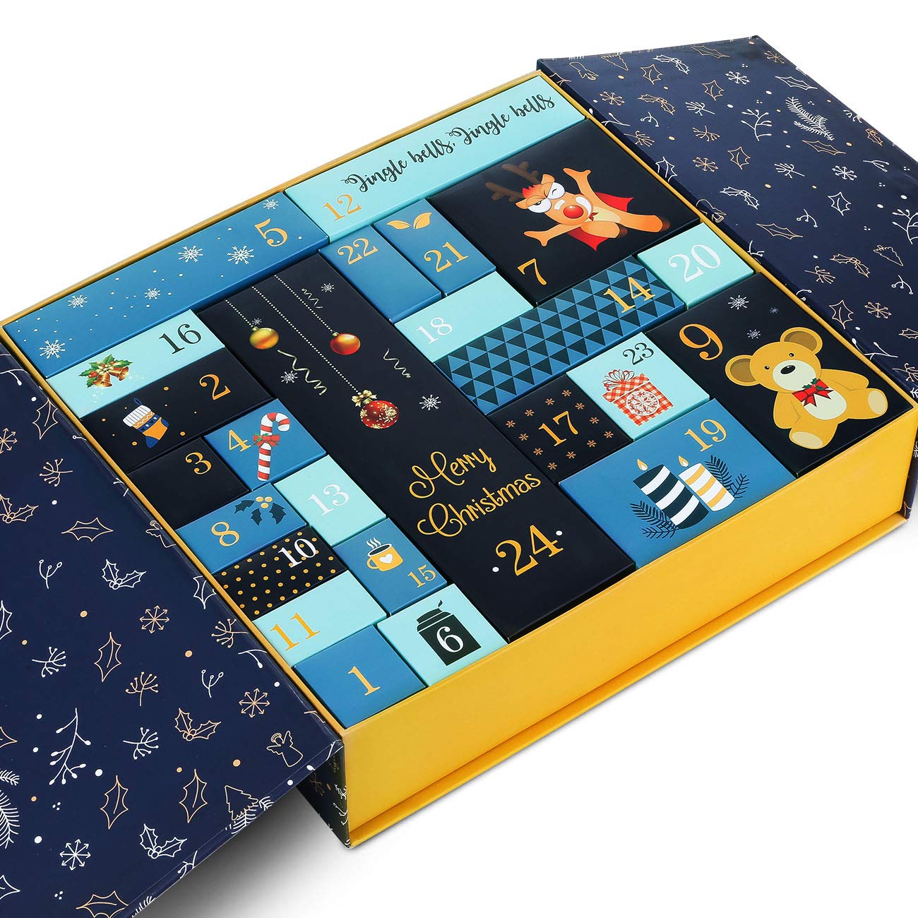 GWHOLE blue advent calendar front view showing festive design and daily boxes
