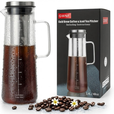 GWNF pitcher front view showing clear glass and slim profile for easy storage