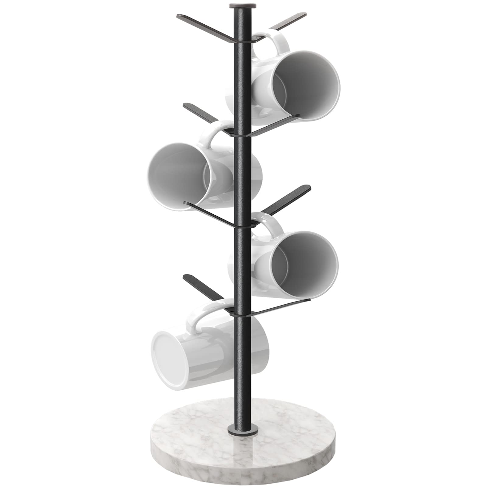 Gypie marble mug holder front view shows organized cups and compact footprint