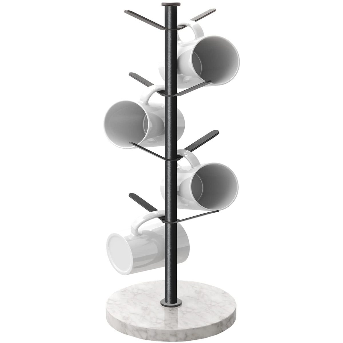 Gypie marble mug holder front view shows organized cups and compact footprint