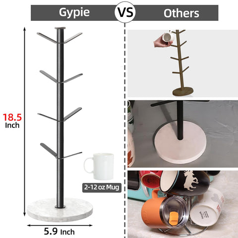 Gypie marble mug holder with mugs in use demonstrates easy access and tidy display