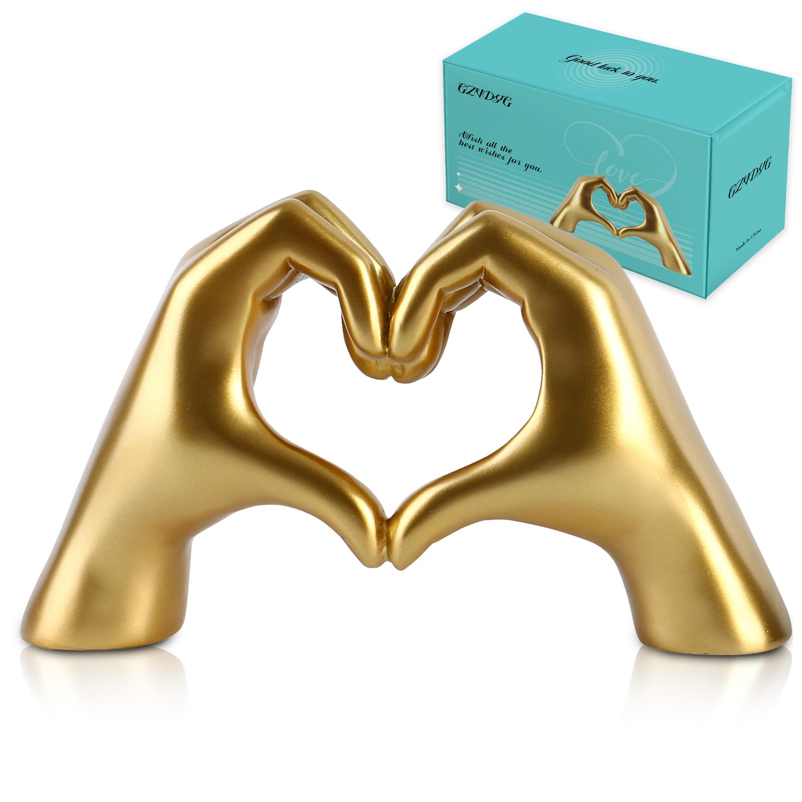 GZVDYG front view of gold heart hands statue showing elegant shape and decorative appeal