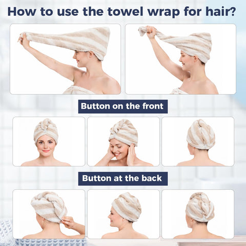 H HomeZzz woman wearing wrap in bathroom demonstrating coverage and comfortable movement benefit