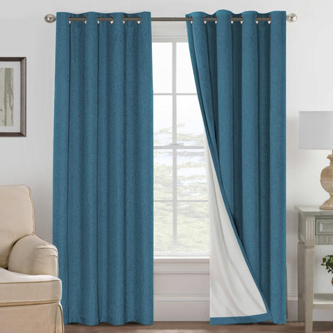 H.VERSAILTEX front view of blue sapphire panels showing elegant window coverage and privacy