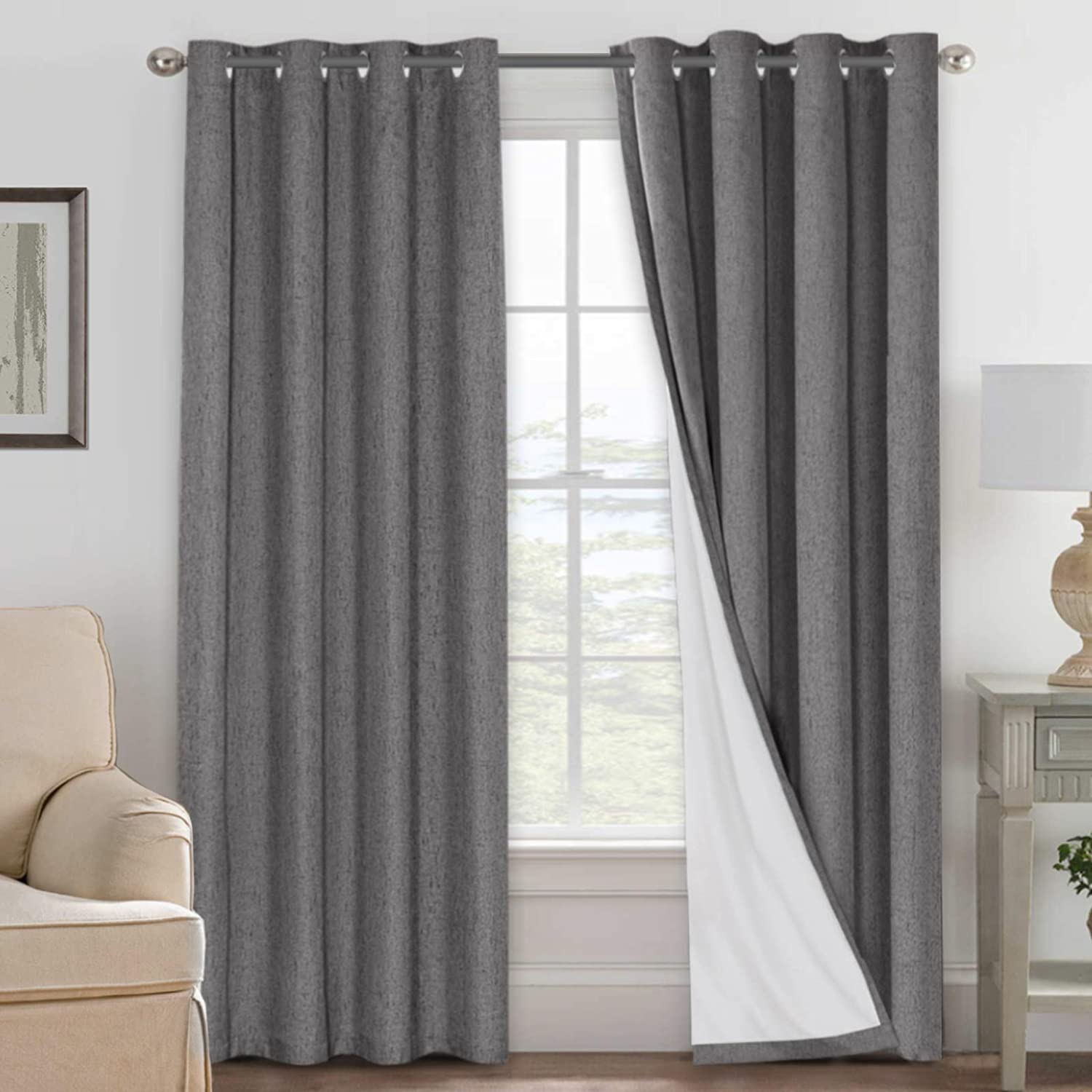 H.VERSAILTEX front view grey panels adds modern privacy and full blackout