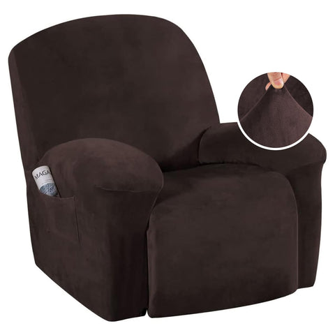 H.VERSAILTEX front view of brown velvet recliner cover showing neat fit and updated look
