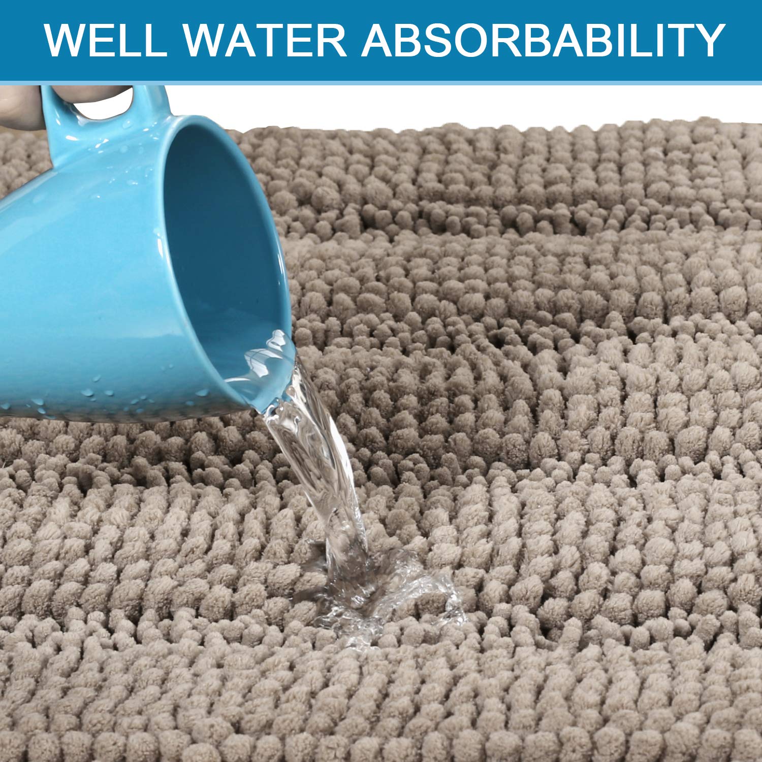 H.VERSAILTEX rug in use outside shower demonstrating fast water pickup