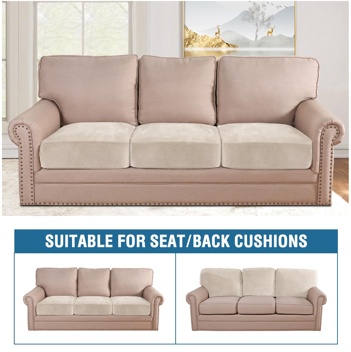 H.VERSAILTEX elastic bottom detail showing secure non-slip hold on cushions