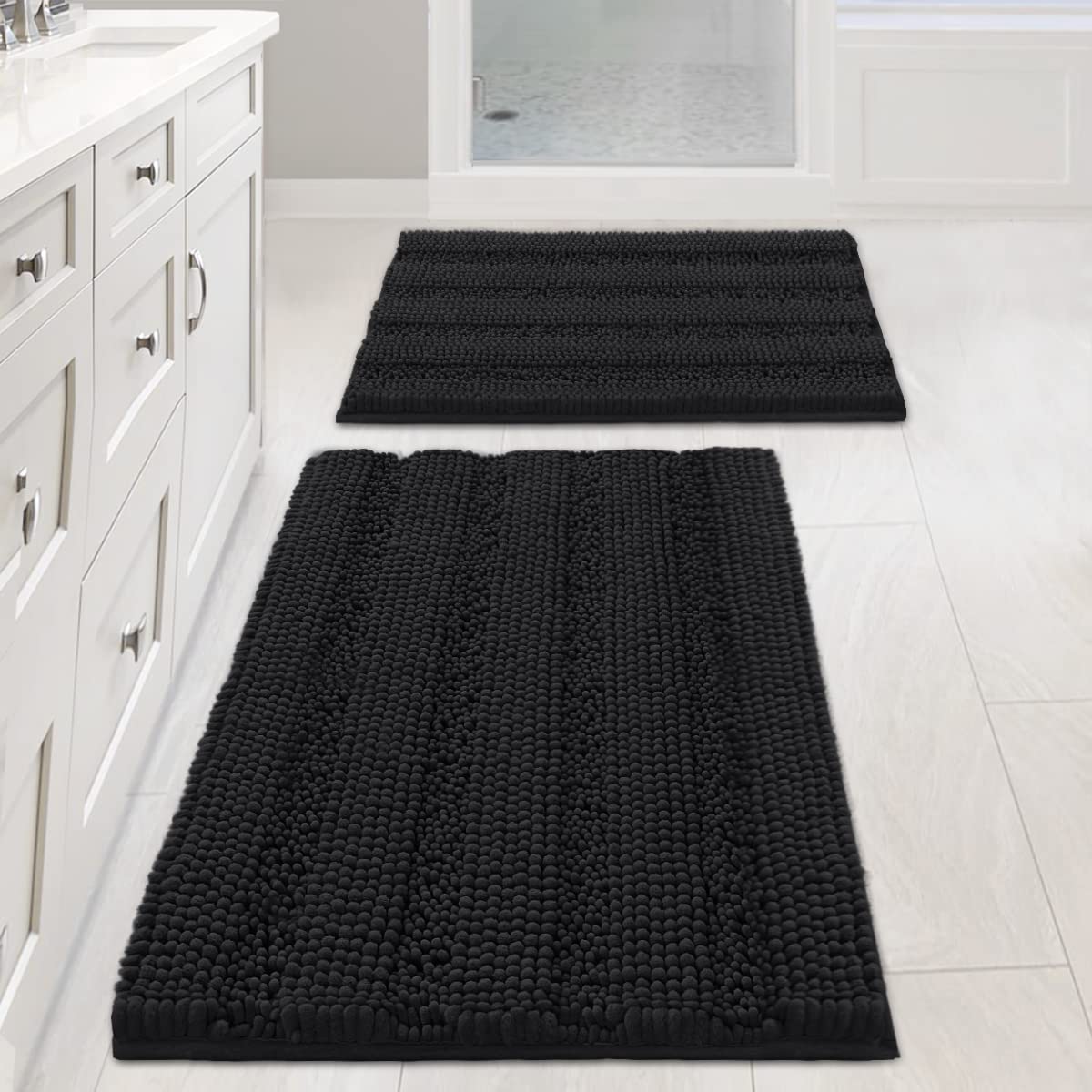 H.VERSAILTEX front view of striped chenille rug set showing decorative appeal and softness
