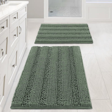 H.VERSAILTEX front view of Green Bay striped bath mat set, shows design and size benefits
