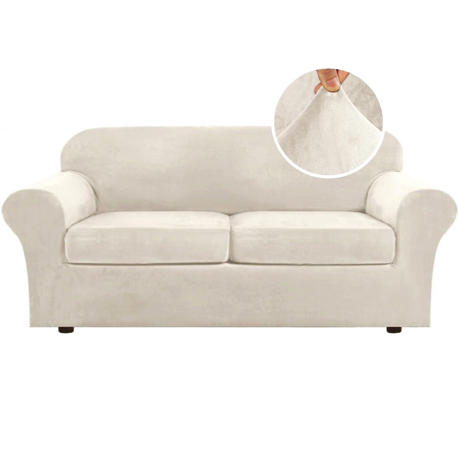 H.VERSAILTEX front view showing full ivory cover and tailored fit for renewed sofa