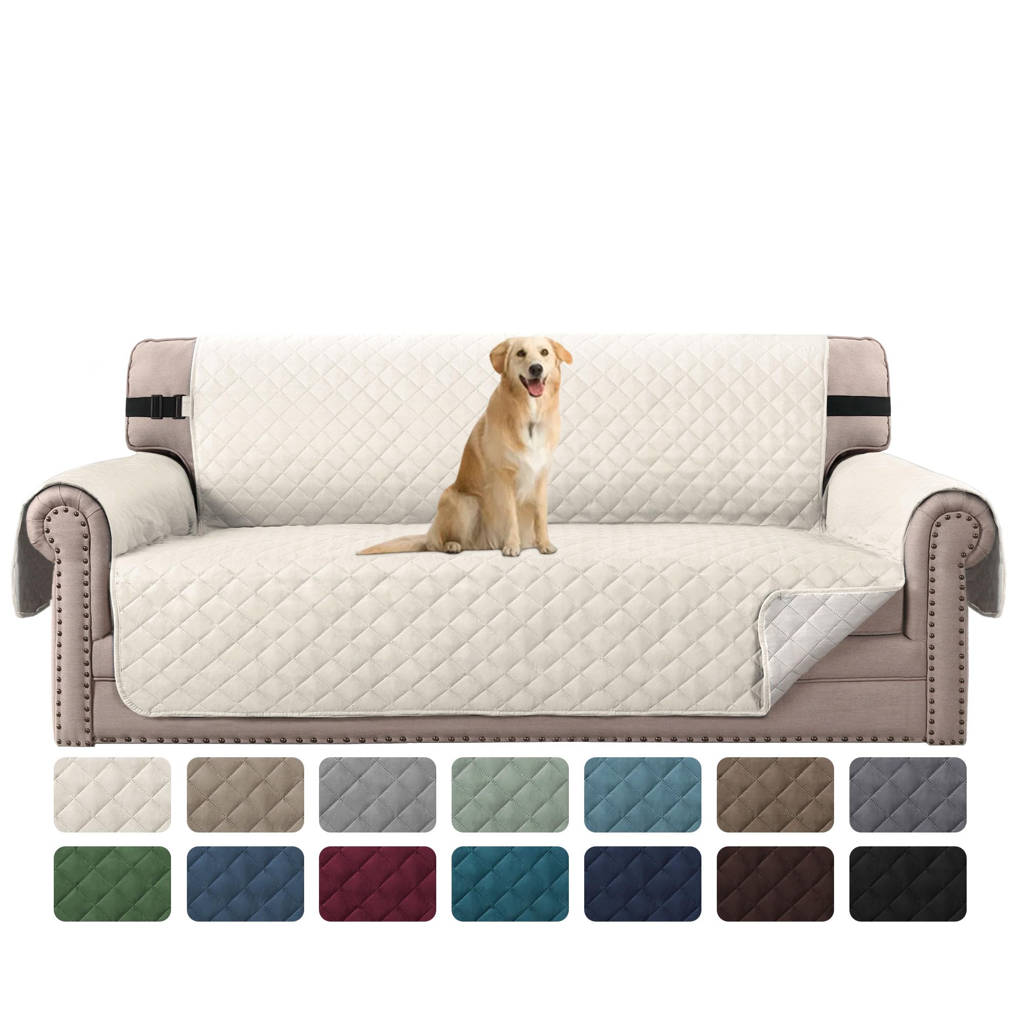 H.VERSAILTEX front view on 3-cushion sofa showing full coverage and neat fit