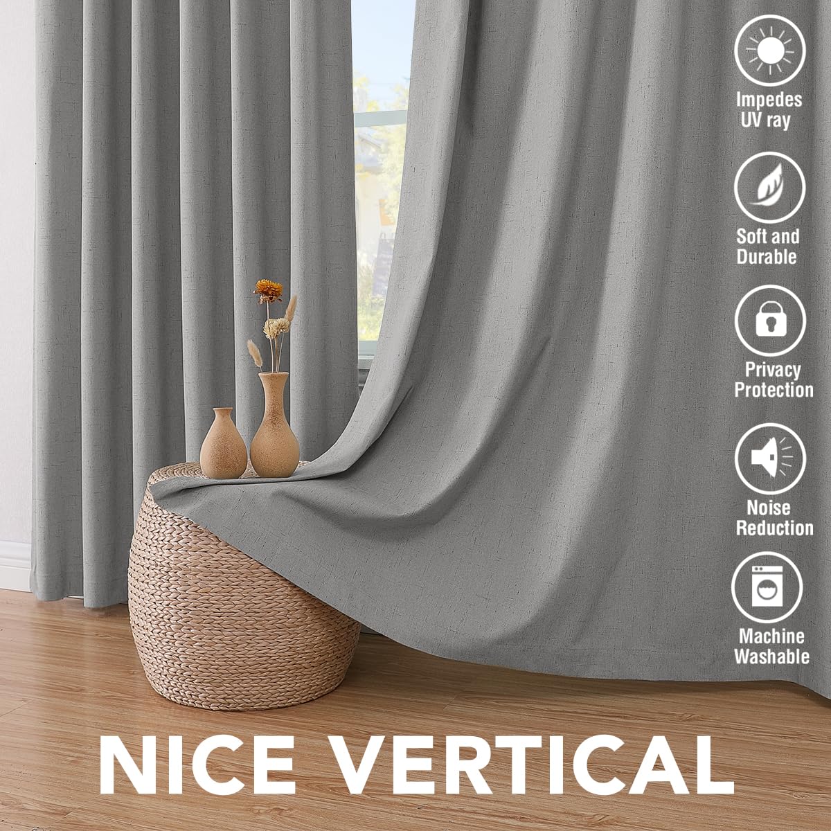 H.VERSAILTEX living room with curtains closed illustrating daylight blocked and privacy