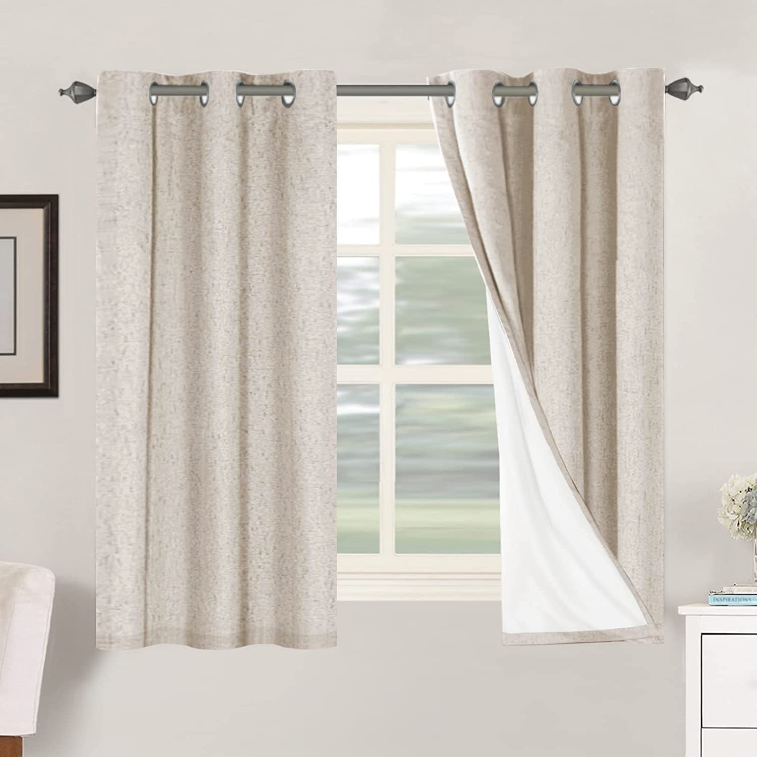 H.VERSAILTEX two-panel front view showing natural linen look and full coverage