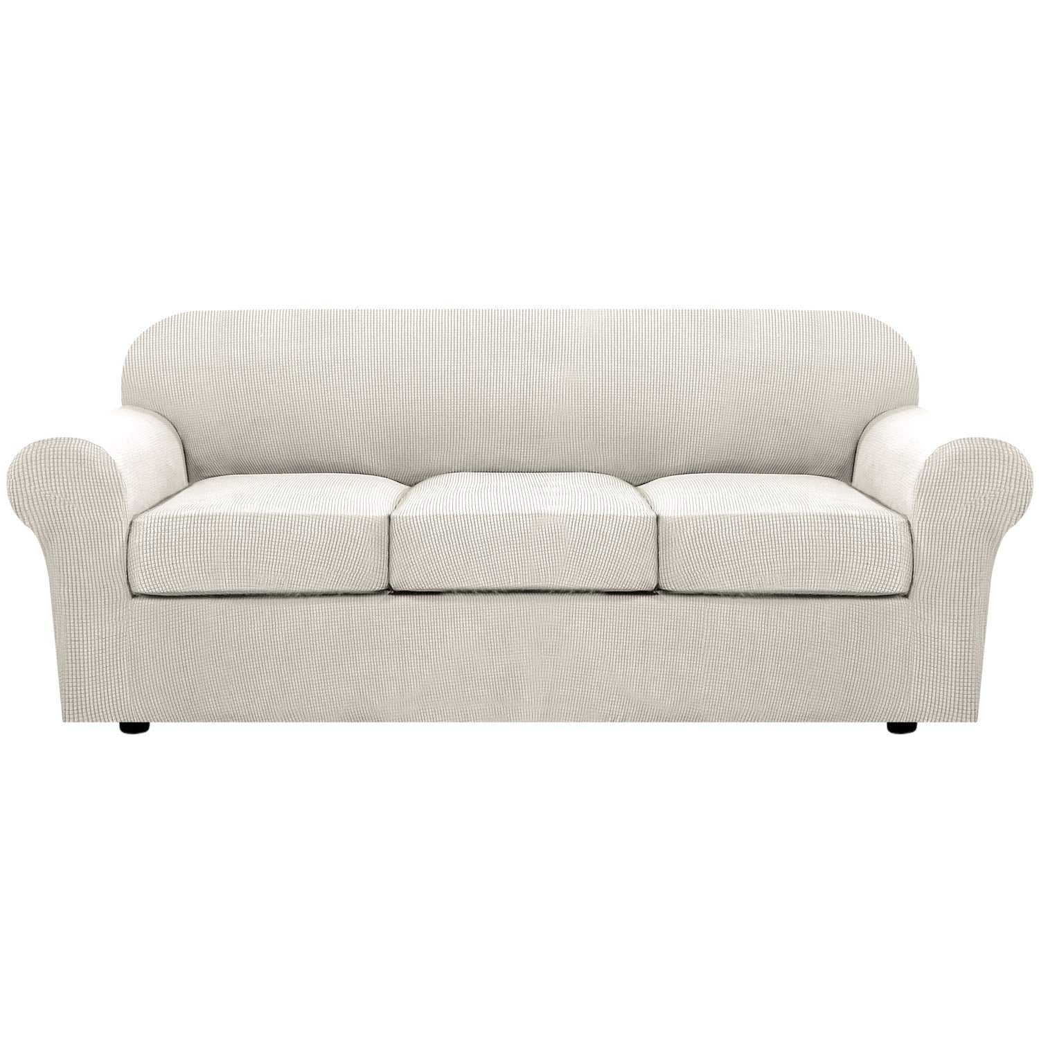 H.VERSAILTEX ivory sofa front view showing tailored fit and fresh look