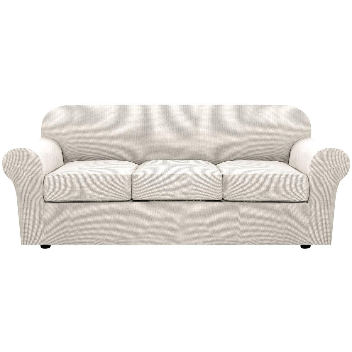 H.VERSAILTEX ivory sofa front view showing tailored fit and fresh look