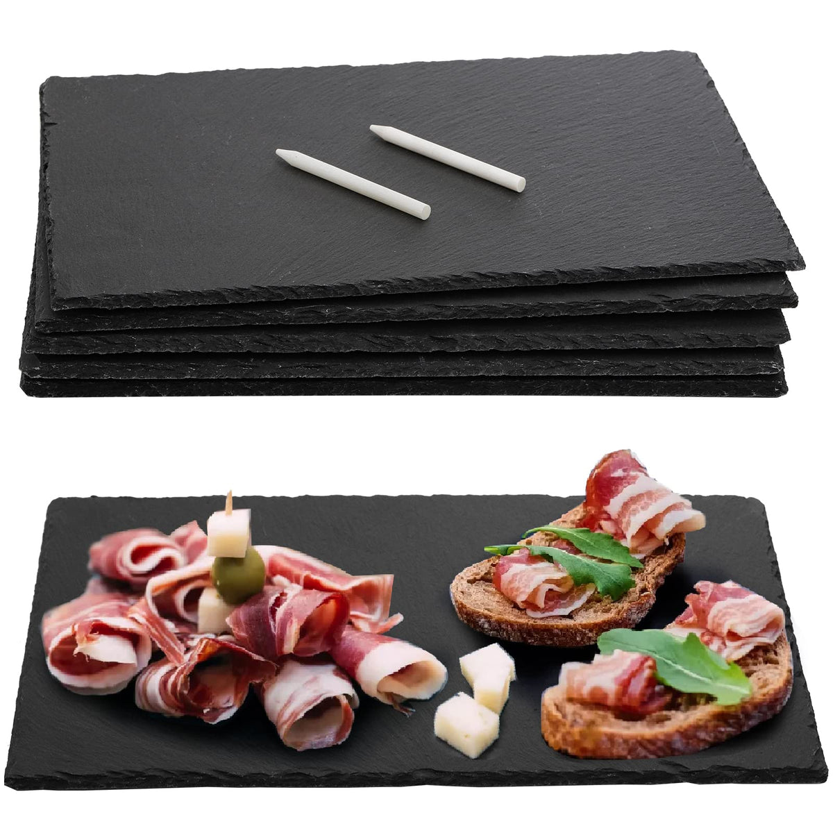 Hacaroa front view slate board showcasing clean edges and serving area benefit