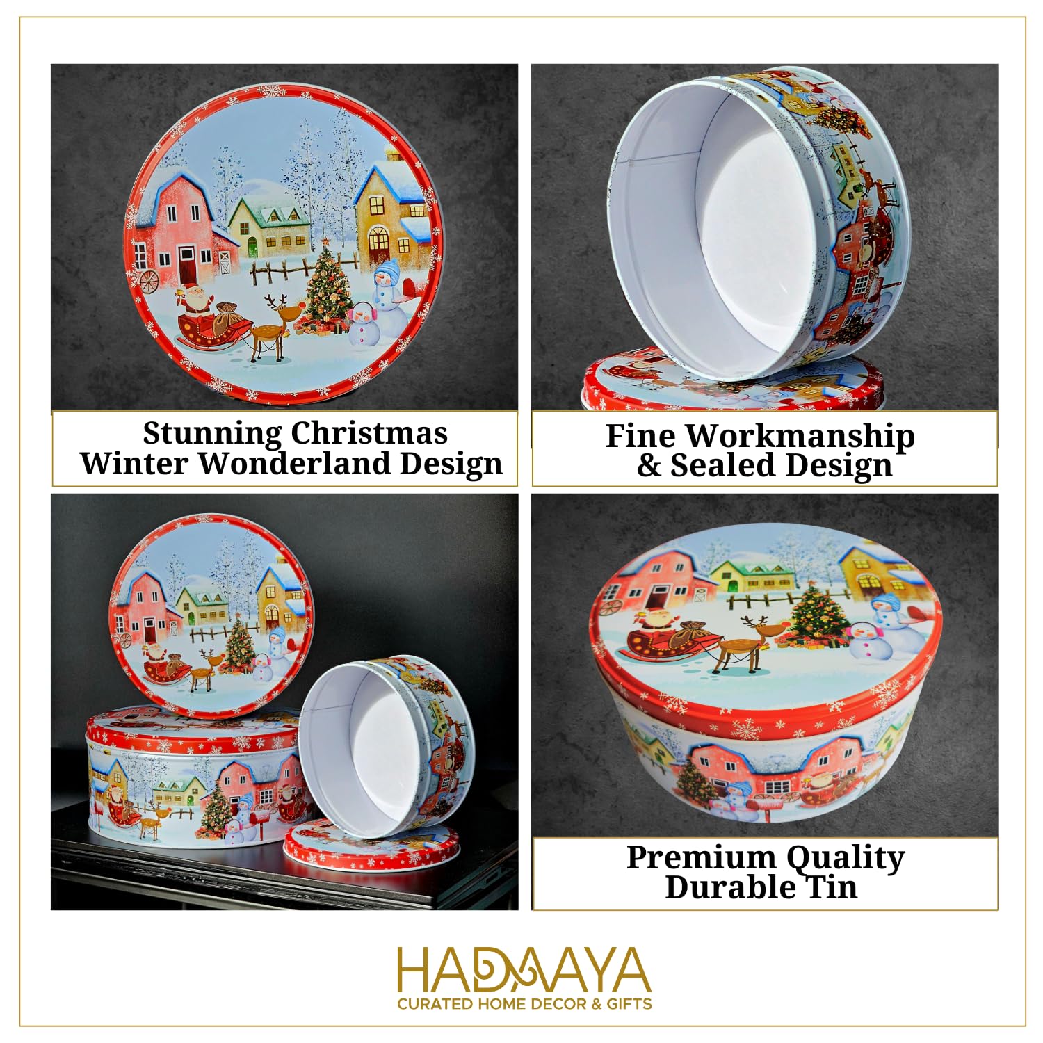 hadaaya kitchen display of tins adding festive decor and organization