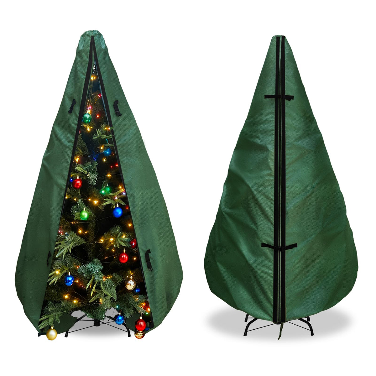 Hadisi front view of upright tree cover showing full protective fit and easy storage