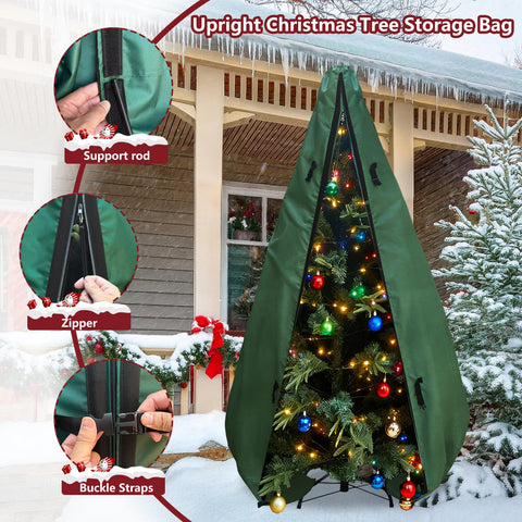 Hadisi tree stored upright in garage saving floor space and keeping decorations safe
