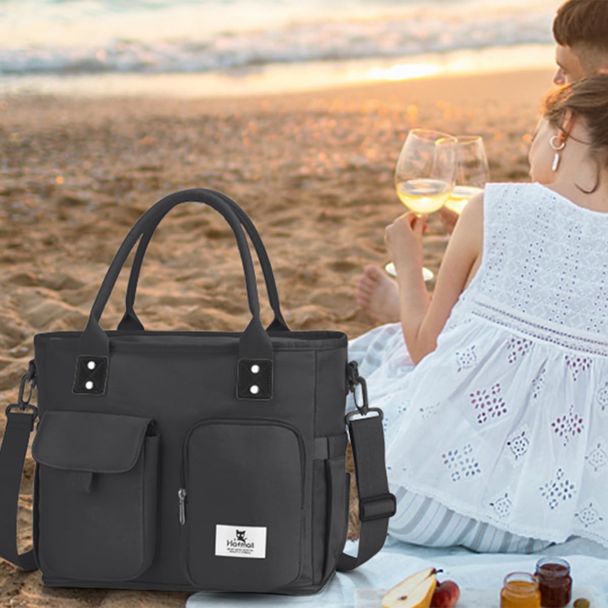 Hafmall lifestyle picnic setup with meals and snacks illustrating roomy capacity and style