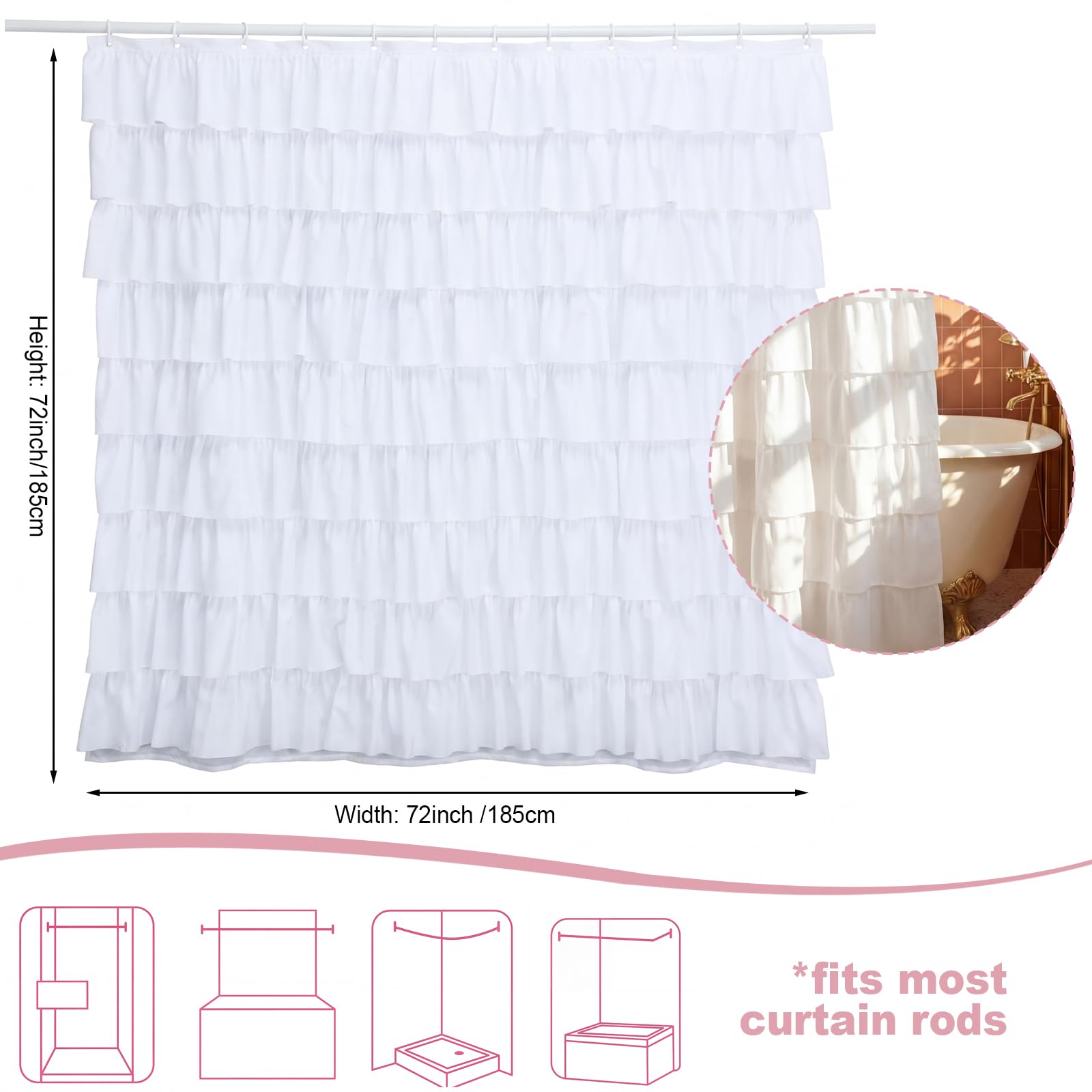 Hahafelt curtain hung in shower stall demonstrating privacy and splash control