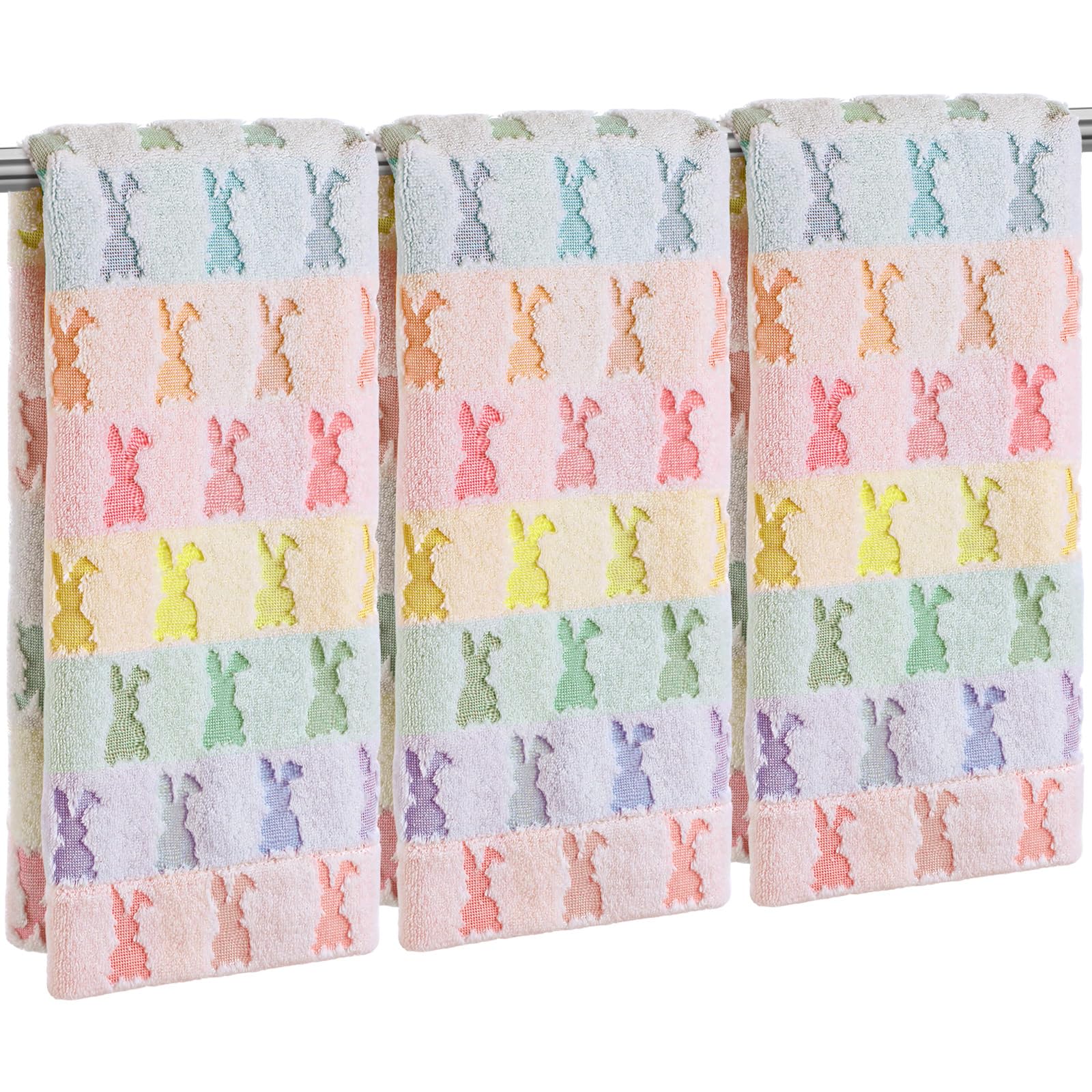 Hahafelt front view pastel towel set showing cheerful Easter decor
