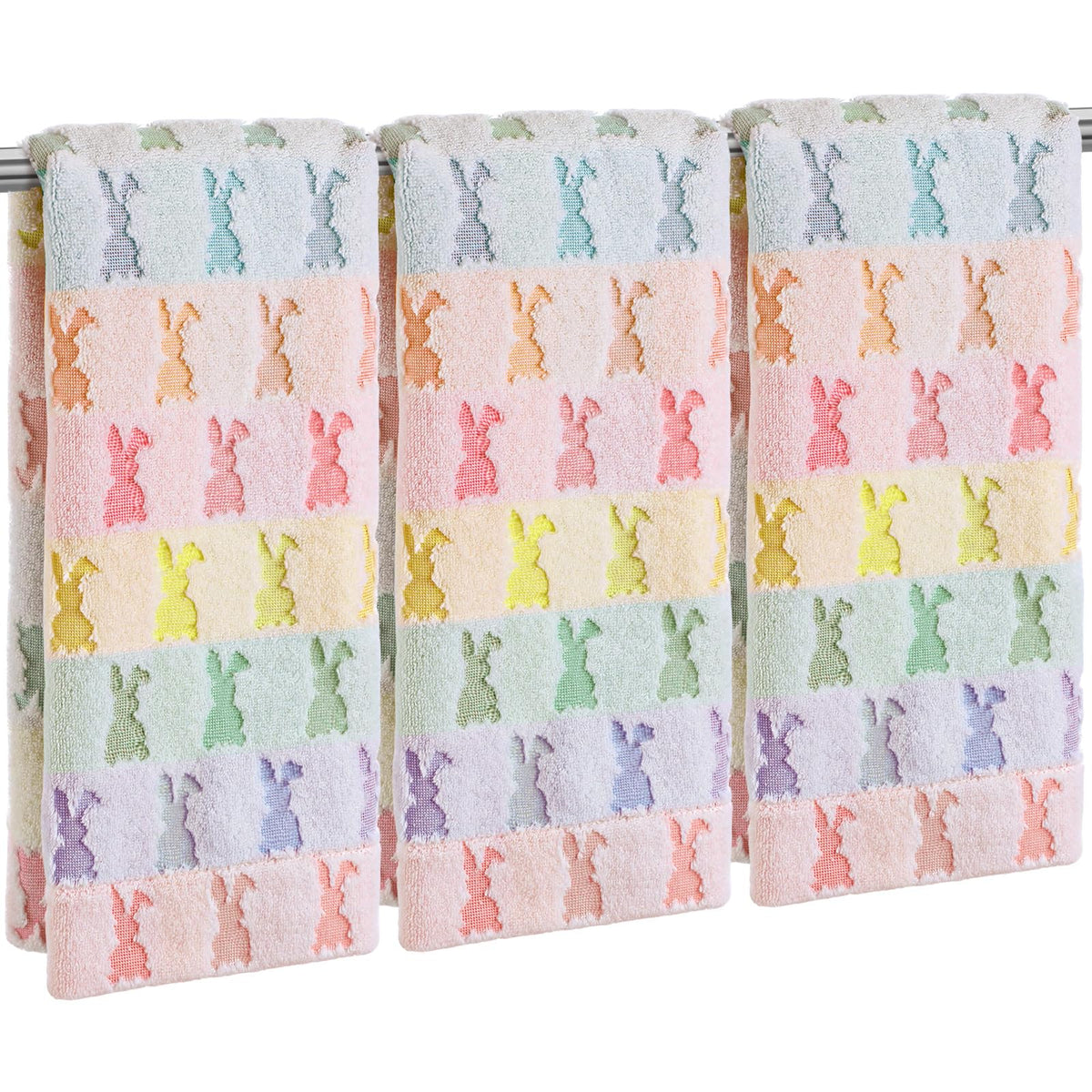 Hahafelt front view pastel towel set showing cheerful Easter decor