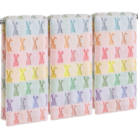 Hahafelt front view pastel towel set showing cheerful Easter decor