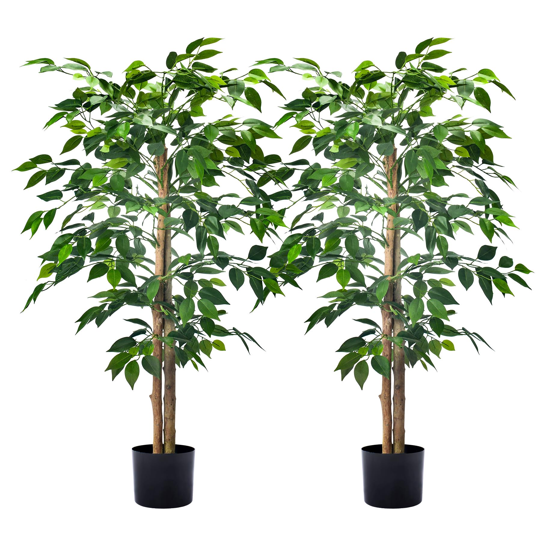HAIHONG faux ficus front view showing full 4ft tree and lush foliage, enhances rooms