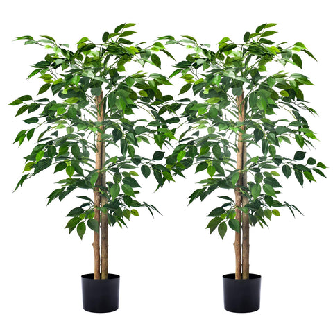 HAIHONG faux ficus front view showing full 4ft tree and lush foliage, enhances rooms