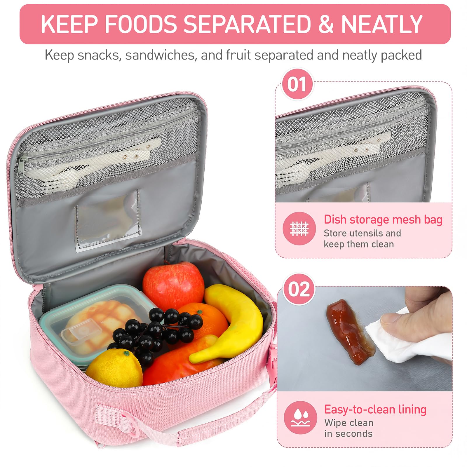Hairao mesh pocket detail with utensils, organizing cutlery for convenient lunches