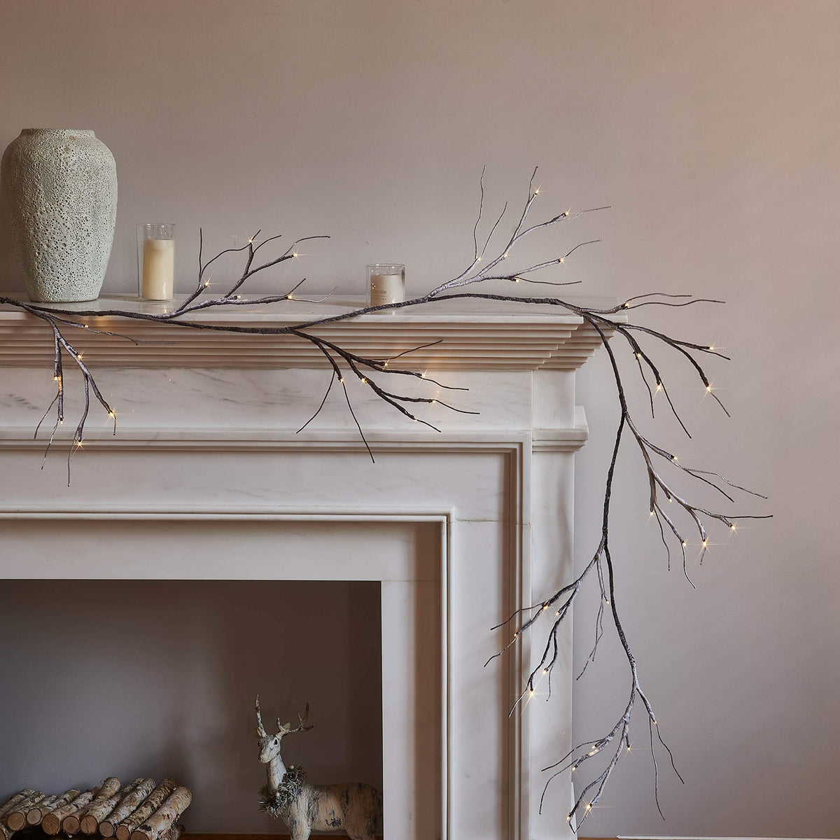 Hairui front view of garland packaging and full length showing warm lights