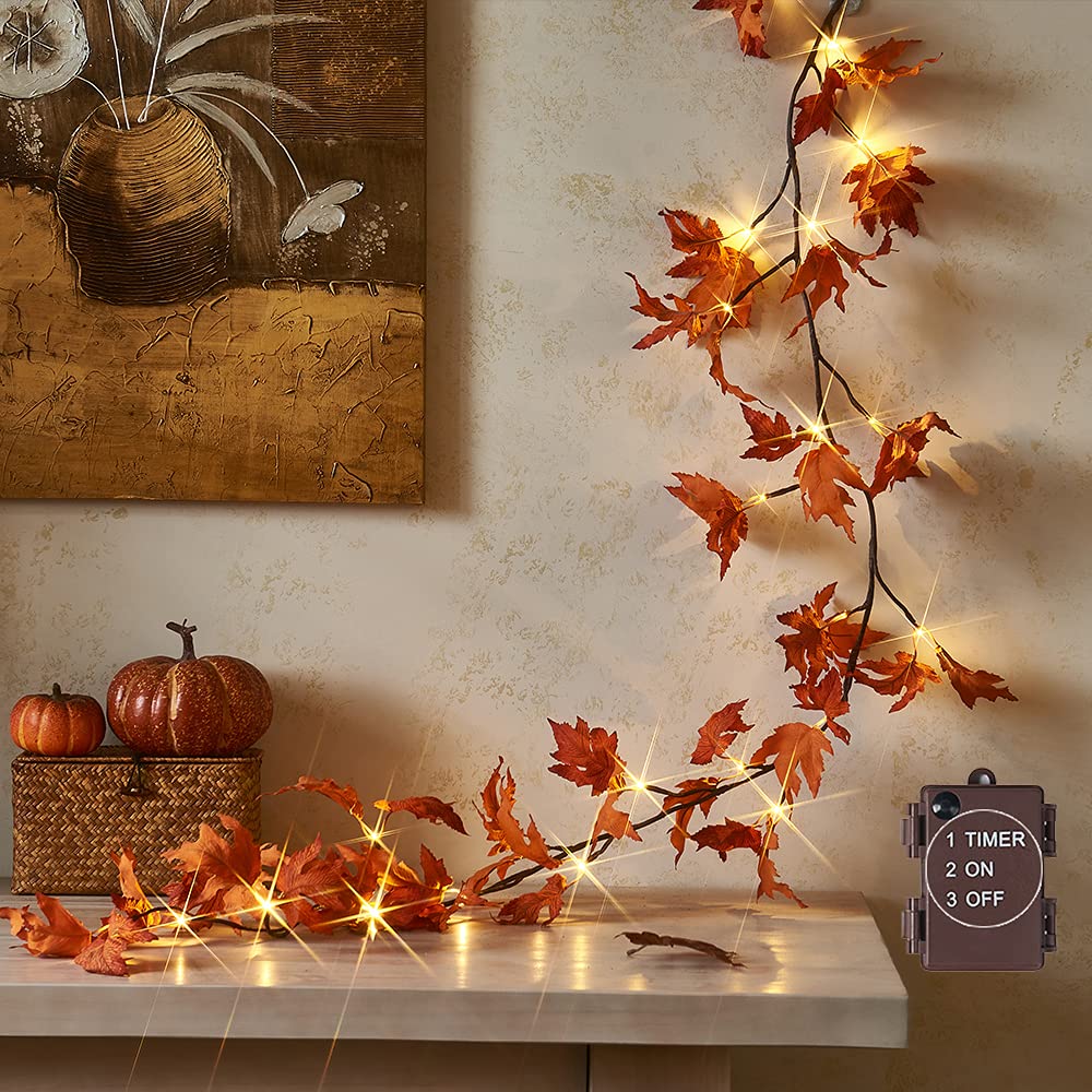 Hairui front view of full 6ft maple leaf garland showing length and color warmth