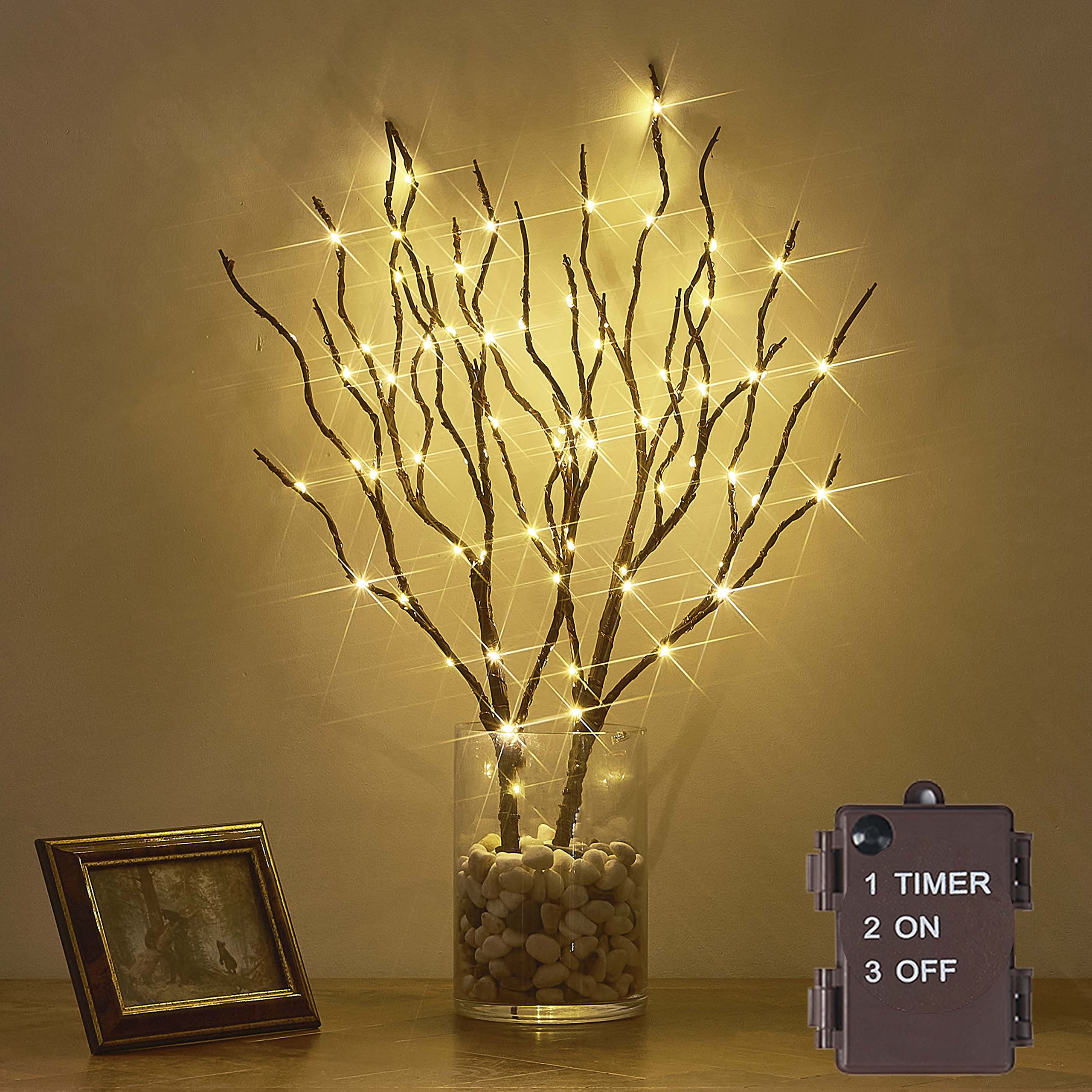 Hairui front view of packaged willow branches showing elegant brown finish and LEDs