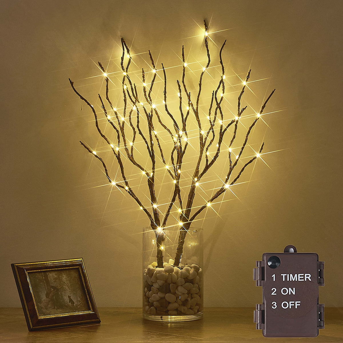 Hairui front view of packaged willow branches showing elegant brown finish and LEDs