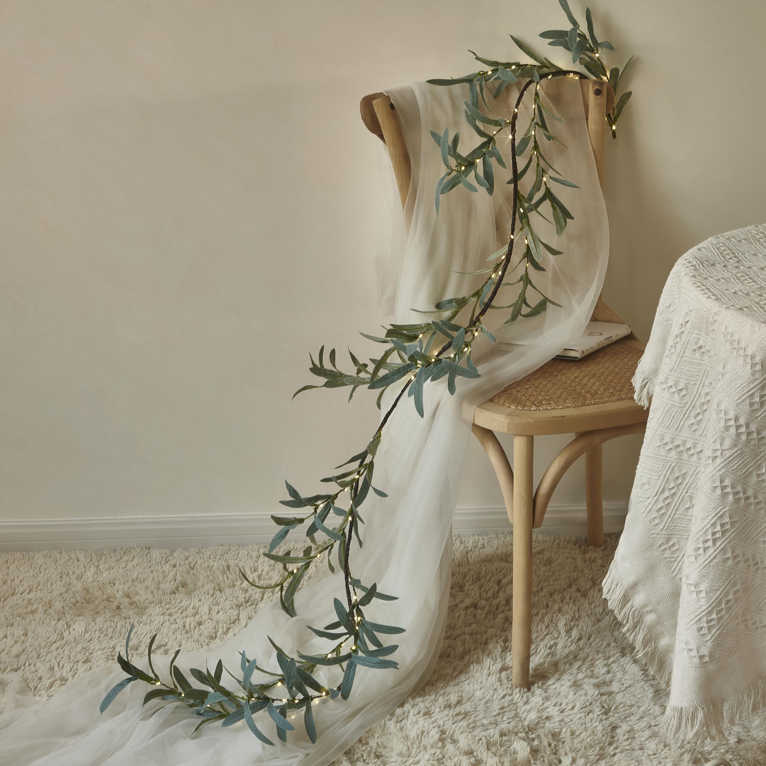 Hairui garland lit in evening creating warm soft glow