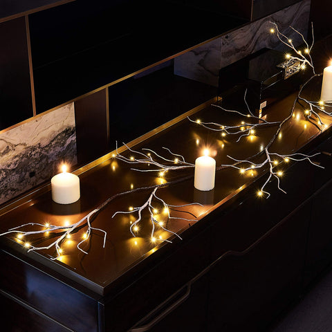 Hairui detail of warm white LEDs along twig vine for cozy glow