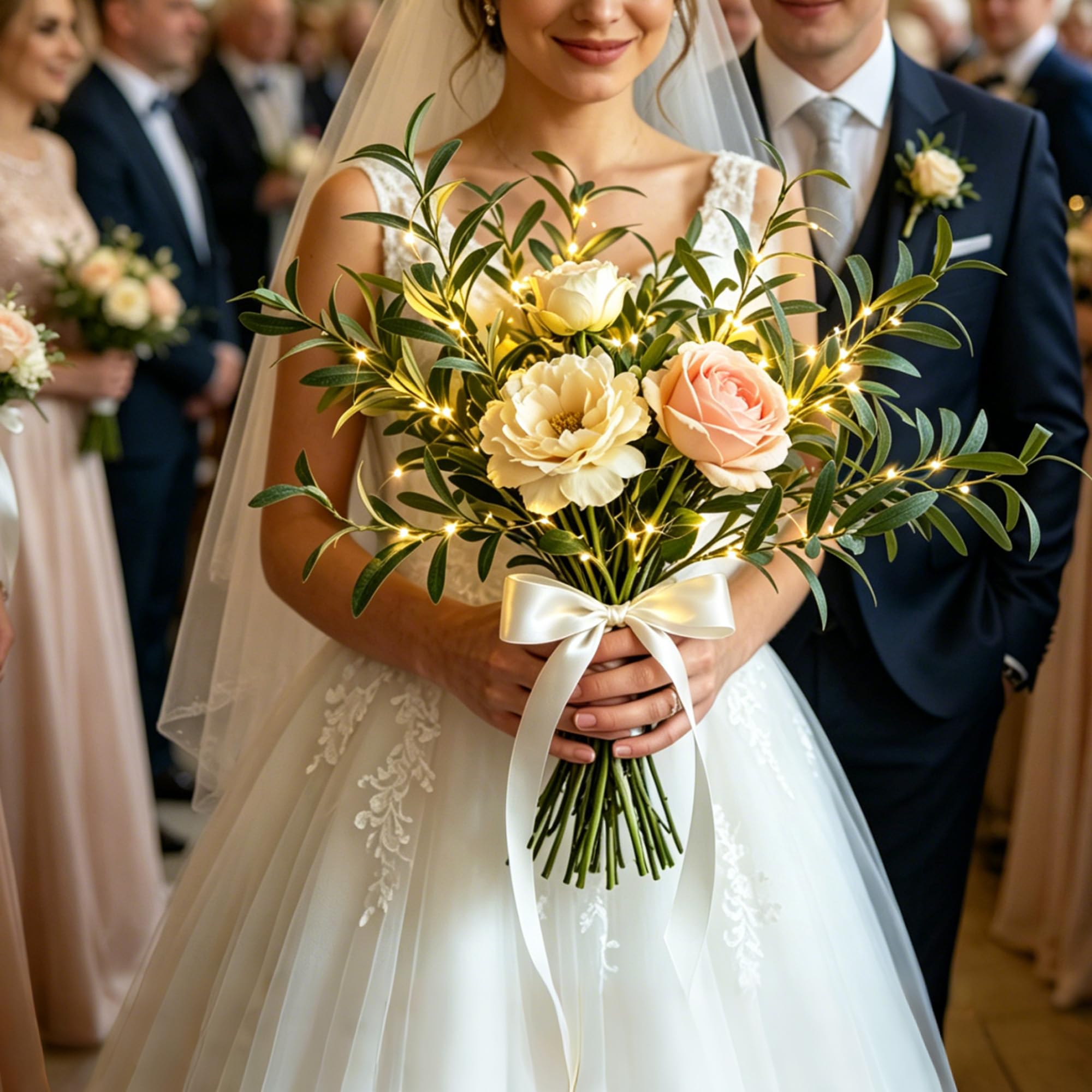 Hairui wedding table centerpiece with olive branches and fairy lights for elegant decor