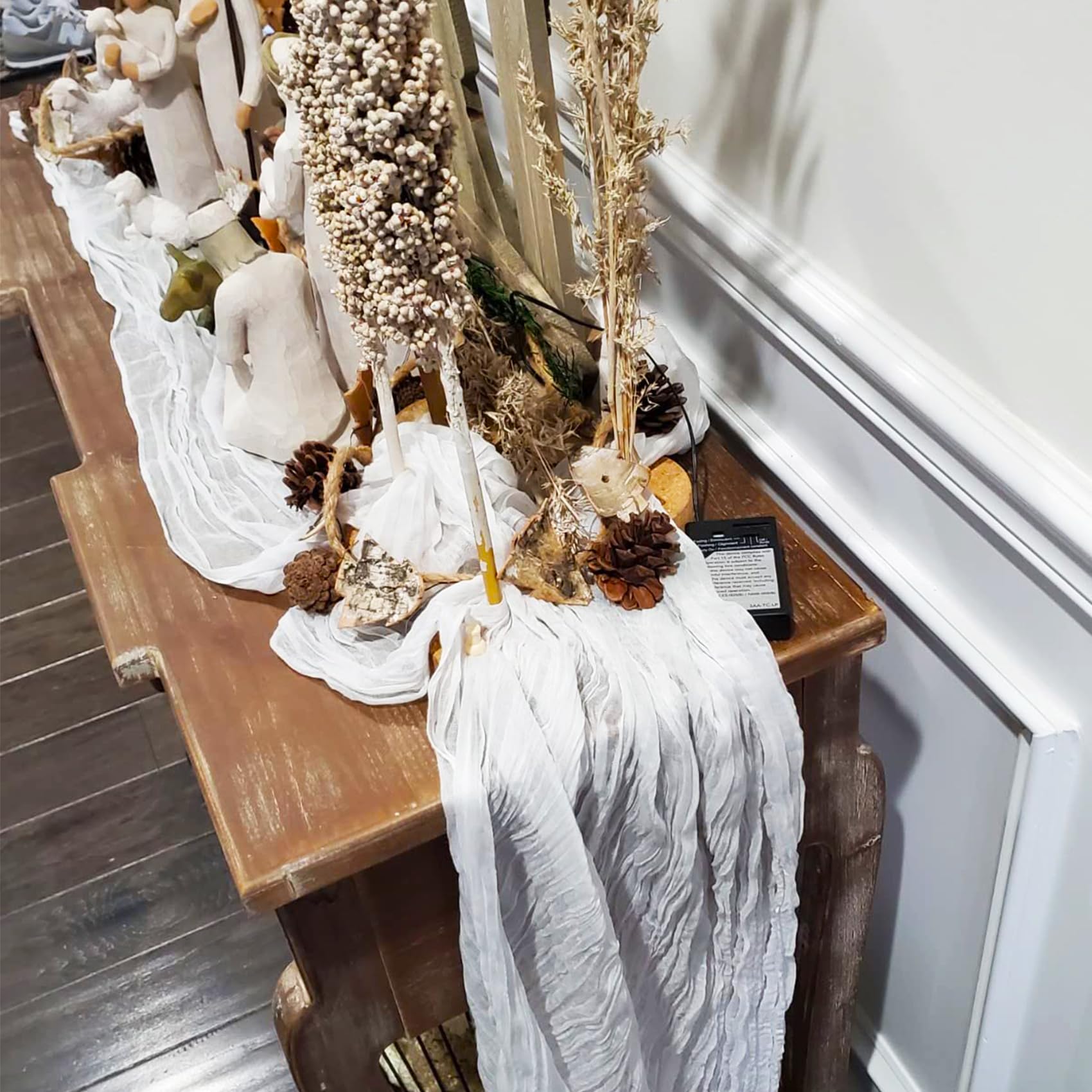 HAISIWLKJ runner styled as chair sash on wooden chair adding boho texture and cohesive event decor