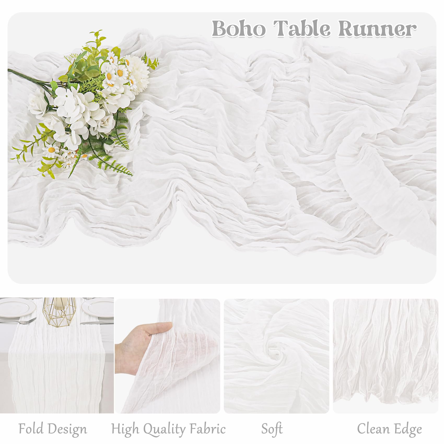 HAISIWLKJ table runner laid along a wedding table with candles and florals showing romantic sheer effect