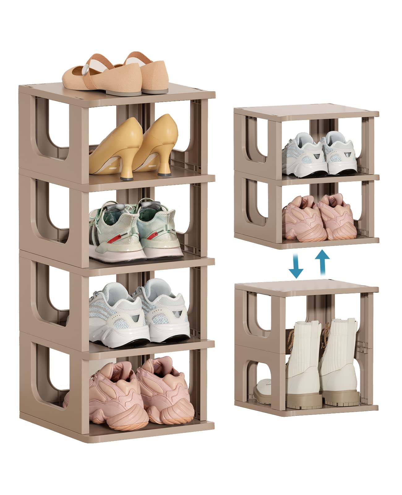 HAIXIN front view of the assembled shoe rack showing slim profile and neat storage benefit