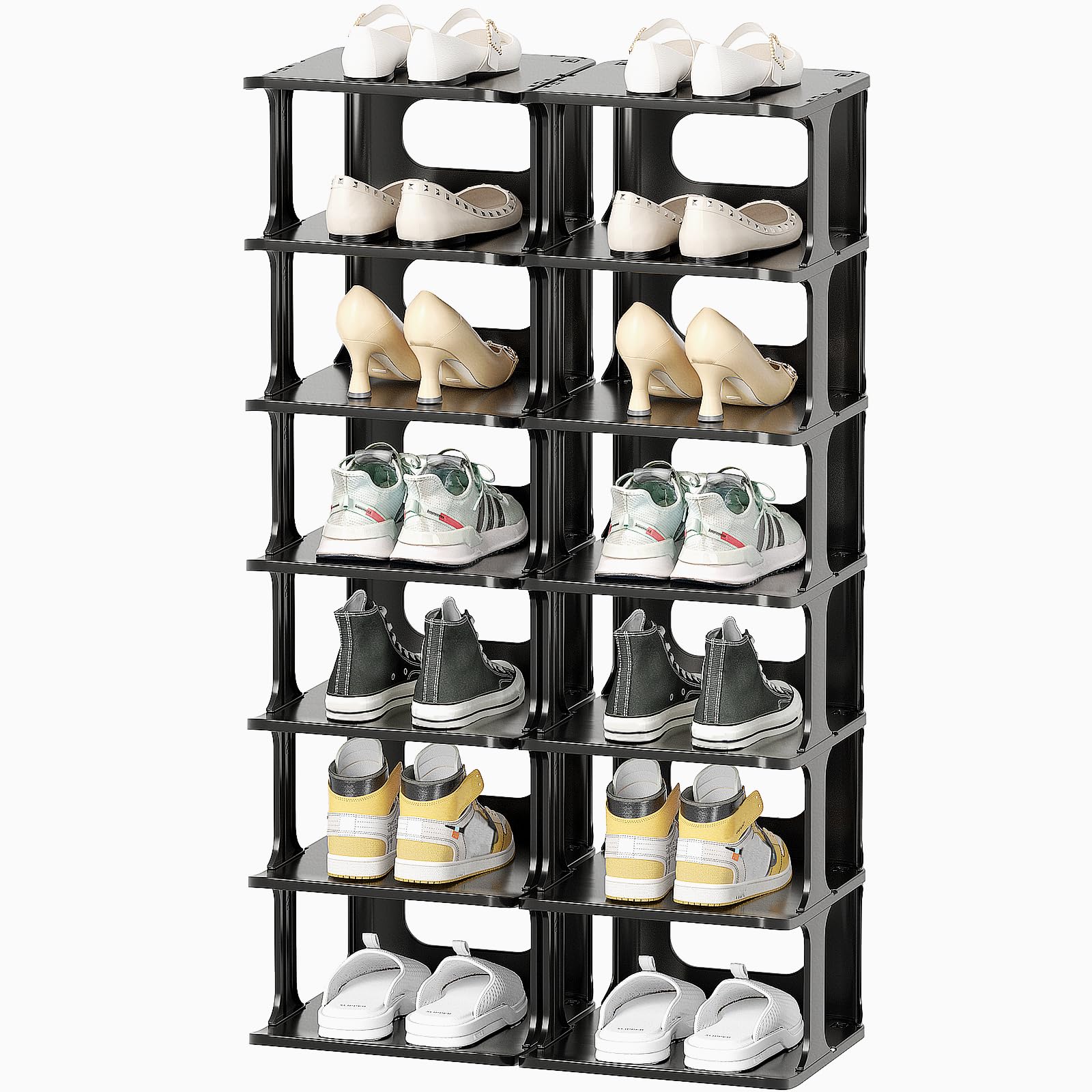 HAIXIN front view of vertical shoe rack showing compact storage benefit