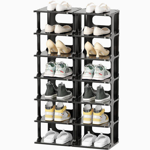 HAIXIN front view of vertical shoe rack showing compact storage benefit