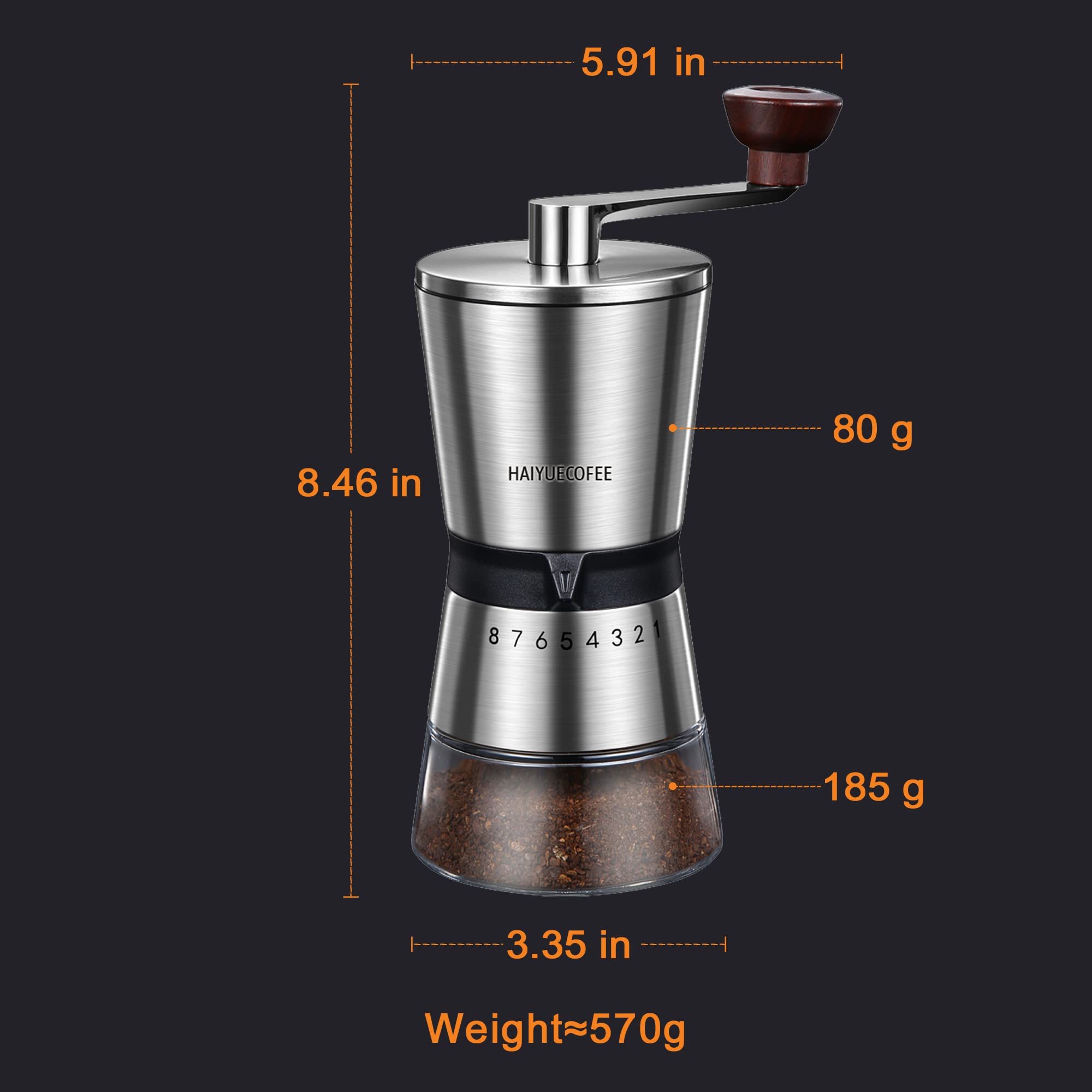 HAIYUECOFEE hand crank in use demonstrating ergonomic grip for easy milling