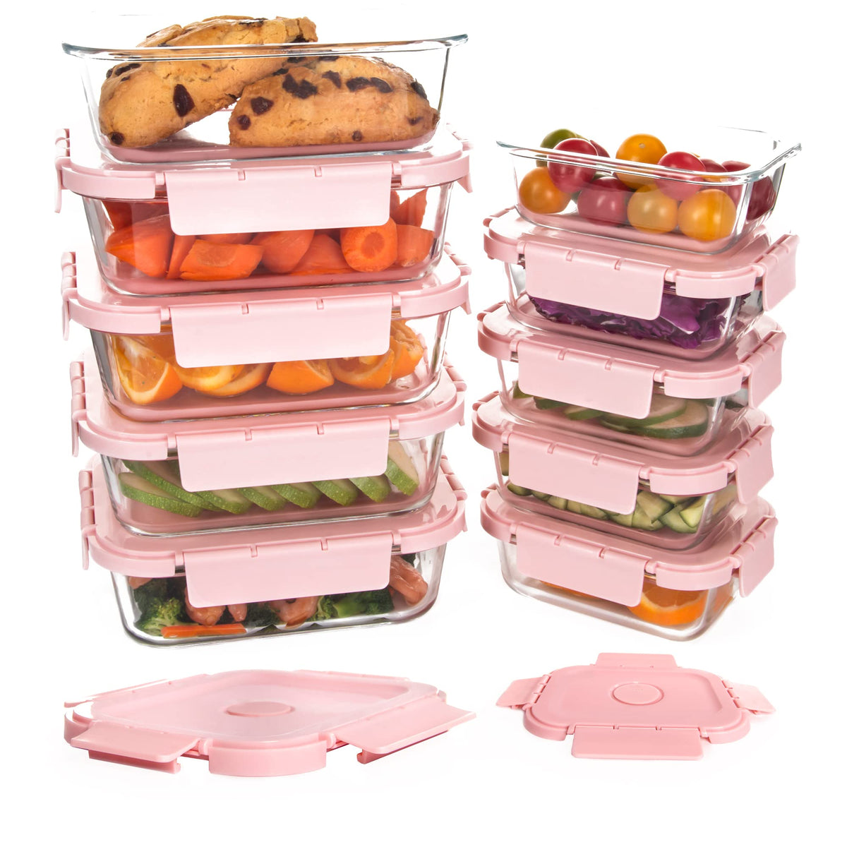 HAKEEMI front view of 10-pack glass container set showing neat packaging and contents