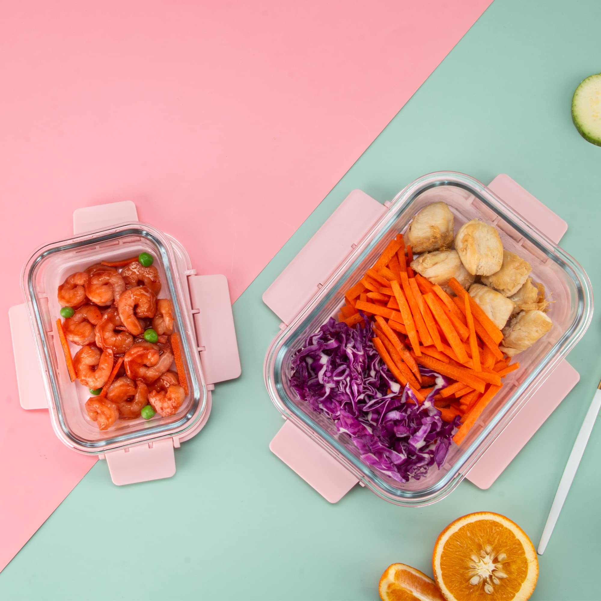 HAKEEMI portion comparison displaying 34oz and 12oz sizes for meal-prep planning