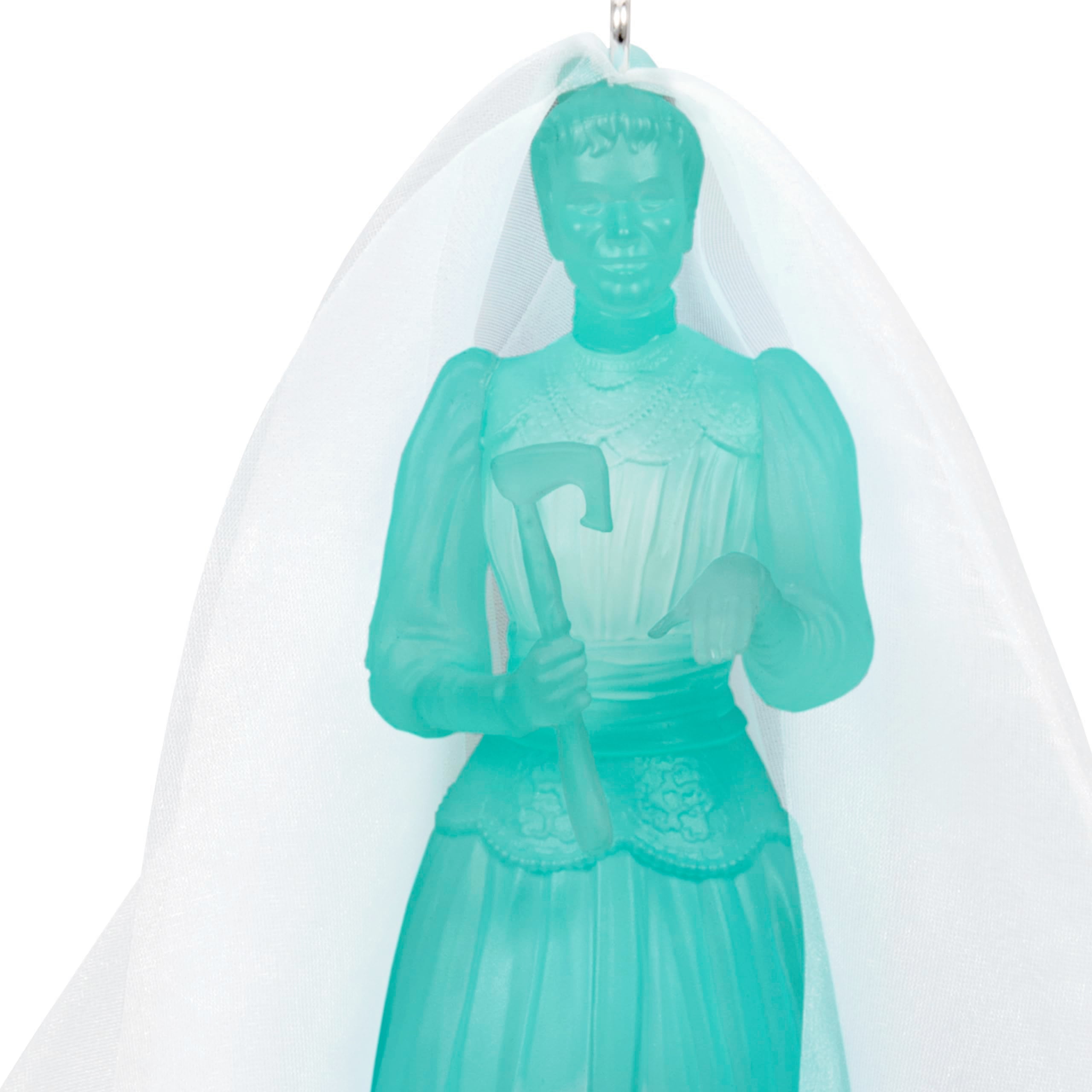 Hallmark Keepsake Constance Hatchaway displayed with other Haunted Mansion ornaments to coordinate