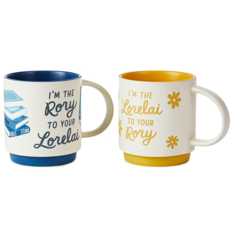 Hallmark Gilmore Girls front view showing paired mugs and messages, ideal for gifting