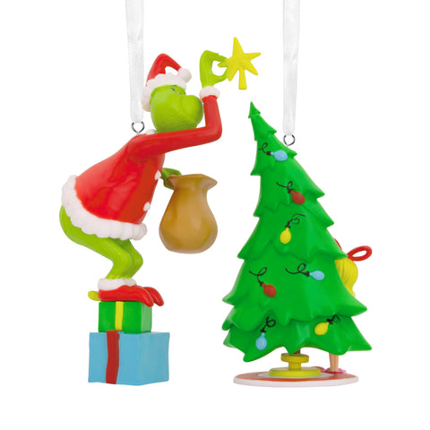 Hallmark Grinch ornament close-up showing painted detail and durable finish